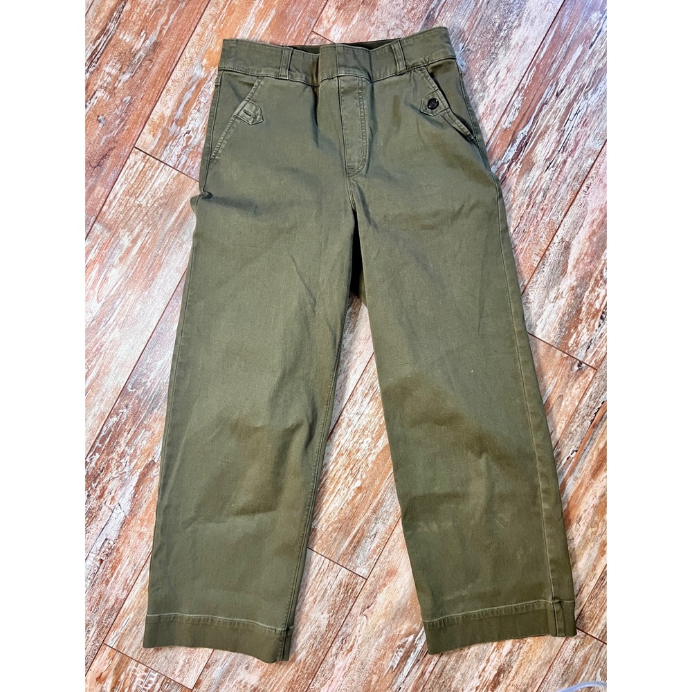 Spanx Stretch Twill Wide Leg Crop Pants‎ Olive Green Medium Pull On Trousers